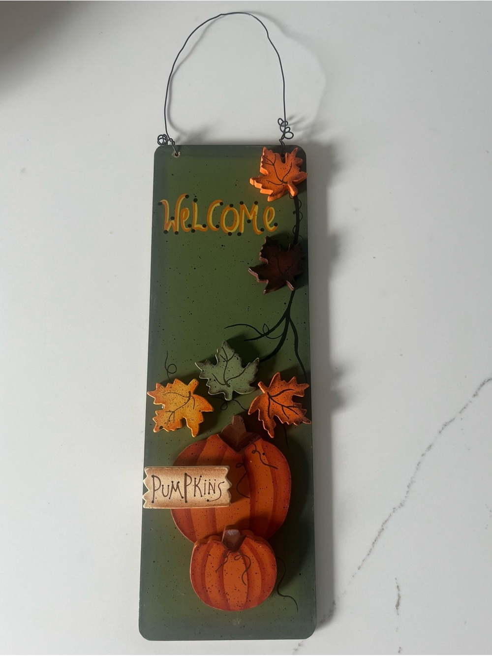Welcome Pumpkins Wall Hanging - Green and Orange Autumn Decor